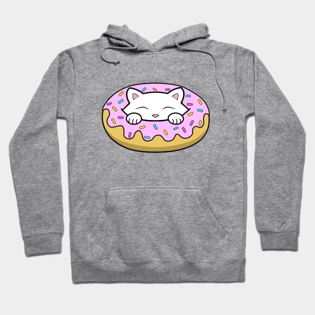 Cute white kitten eating a yummy looking pink doughnut with sprinkles on top of it Hoodie by Purrfect